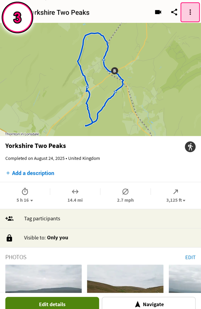 Kamoot GPX Export Step 3. Select the menu at the top right. Kamoot GPX Export Step 4
